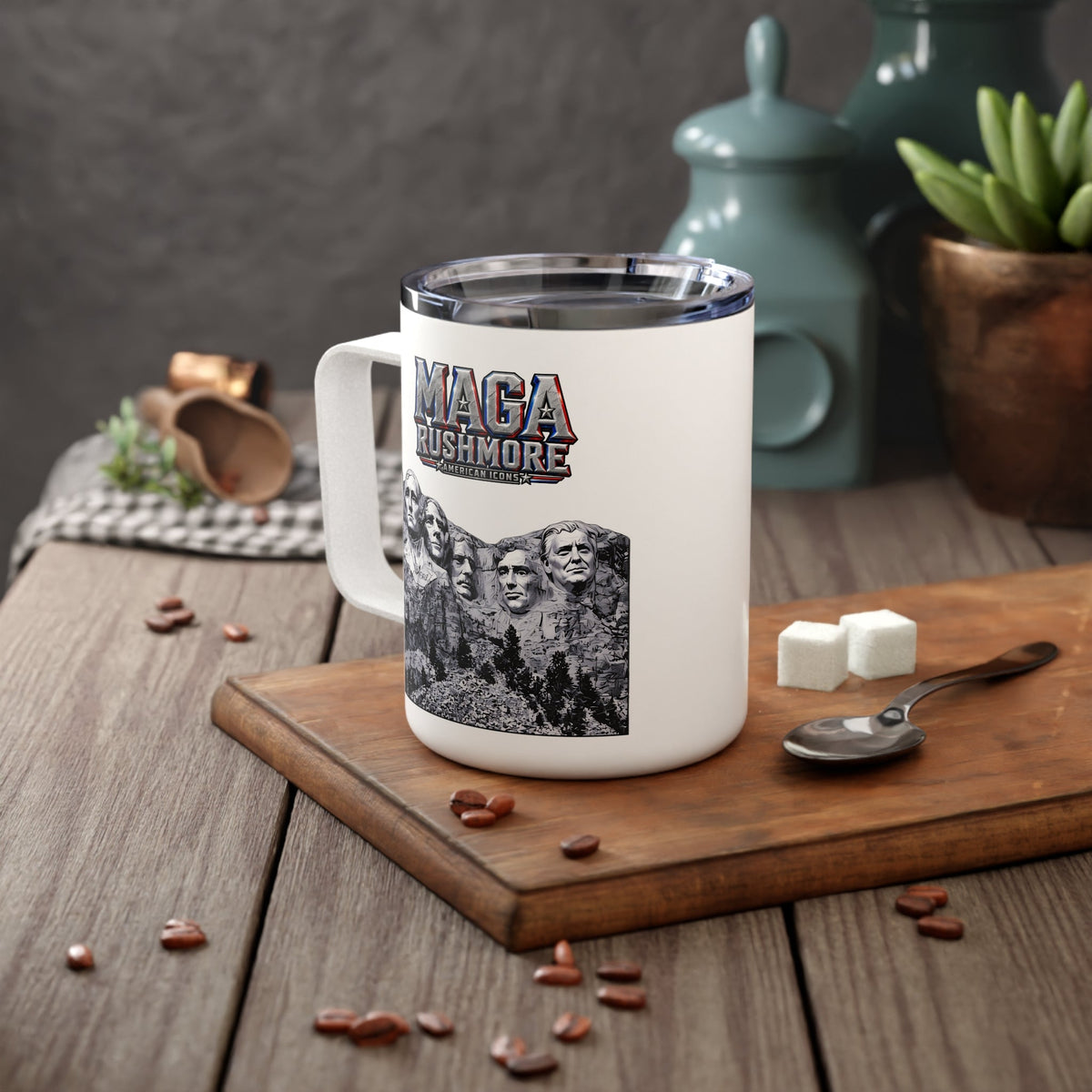 MAGA Rushmore 10oz Insulated Coffee Mug | Trump Added to Mount Rushmore - MAGA Rushmore Crew