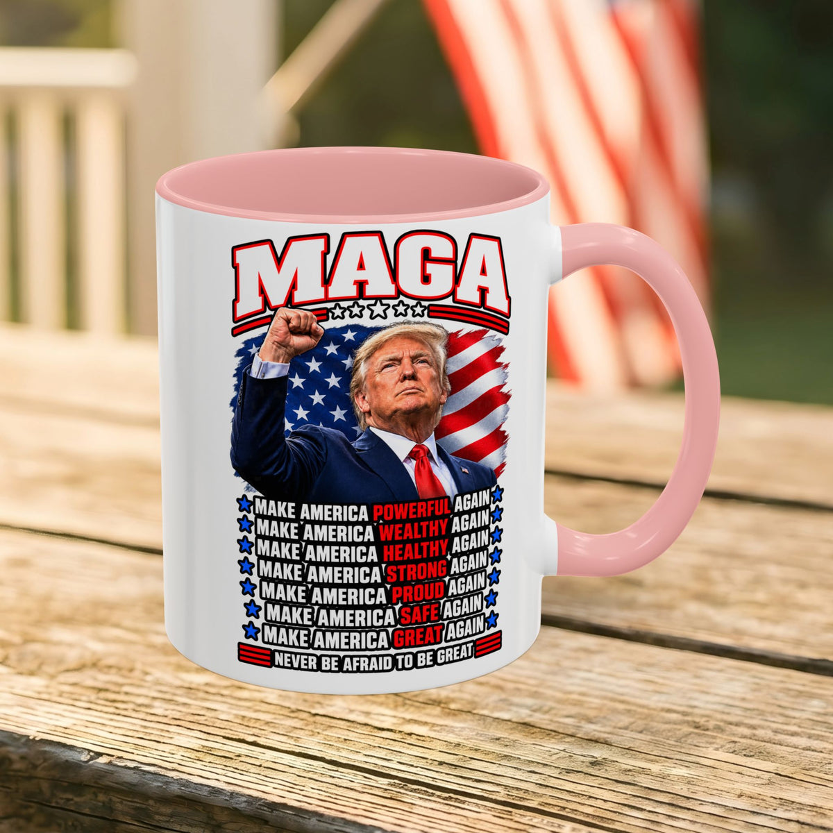 Trump Coffee Mug, MAGA Patriotic American Flag Ceramic Mug, 11 oz or 15 oz Conservative Gift