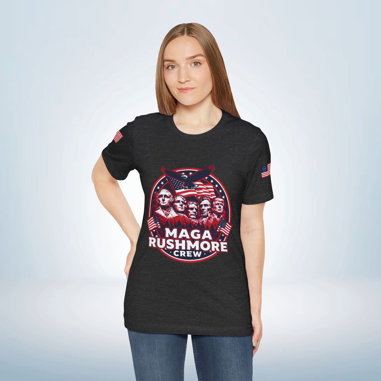 MAGA Rushmore Crew T-Shirt — Patriotic Political Cotton Tee