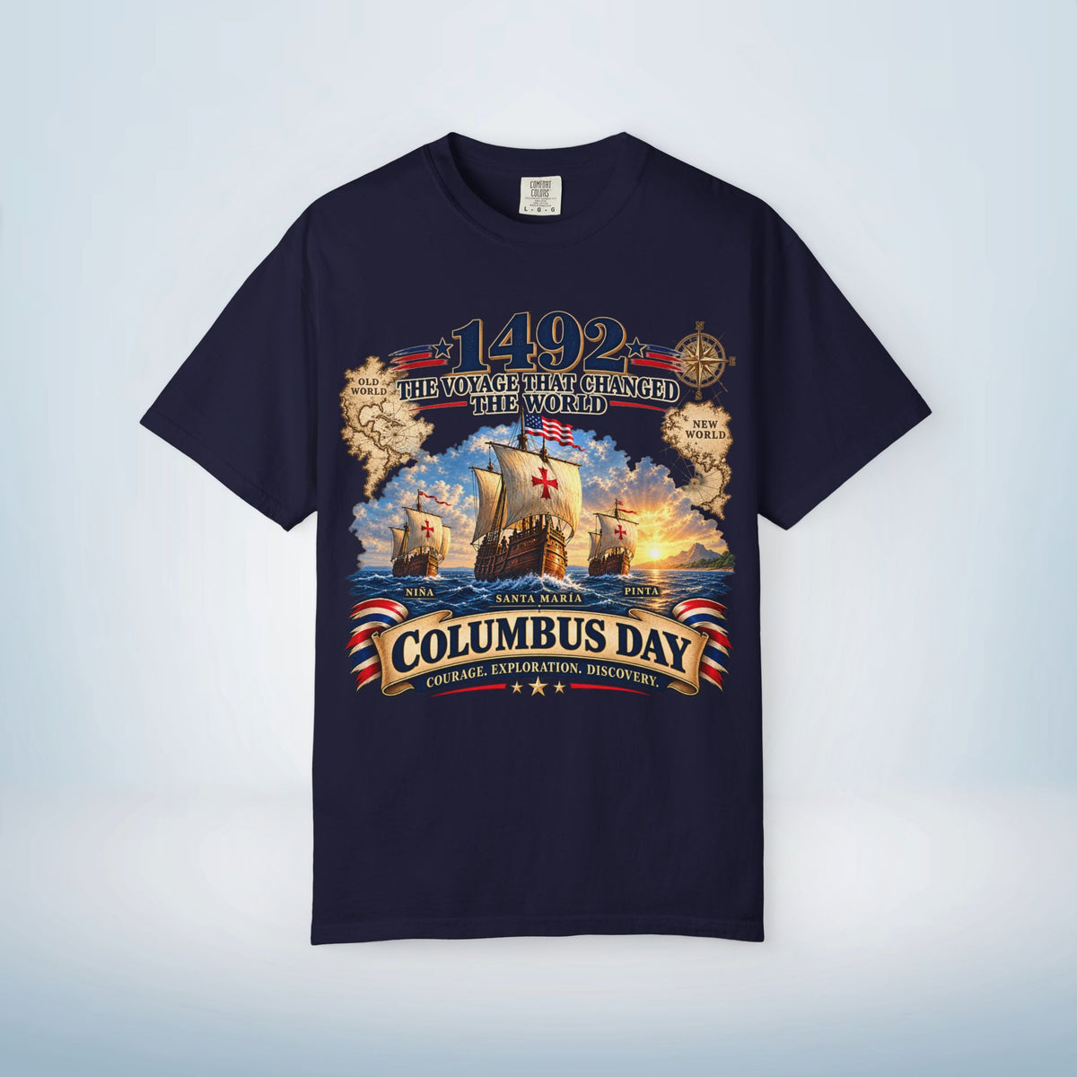 Columbus Day Shirt – 1492 Vintage-Inspired Three Ships Tee