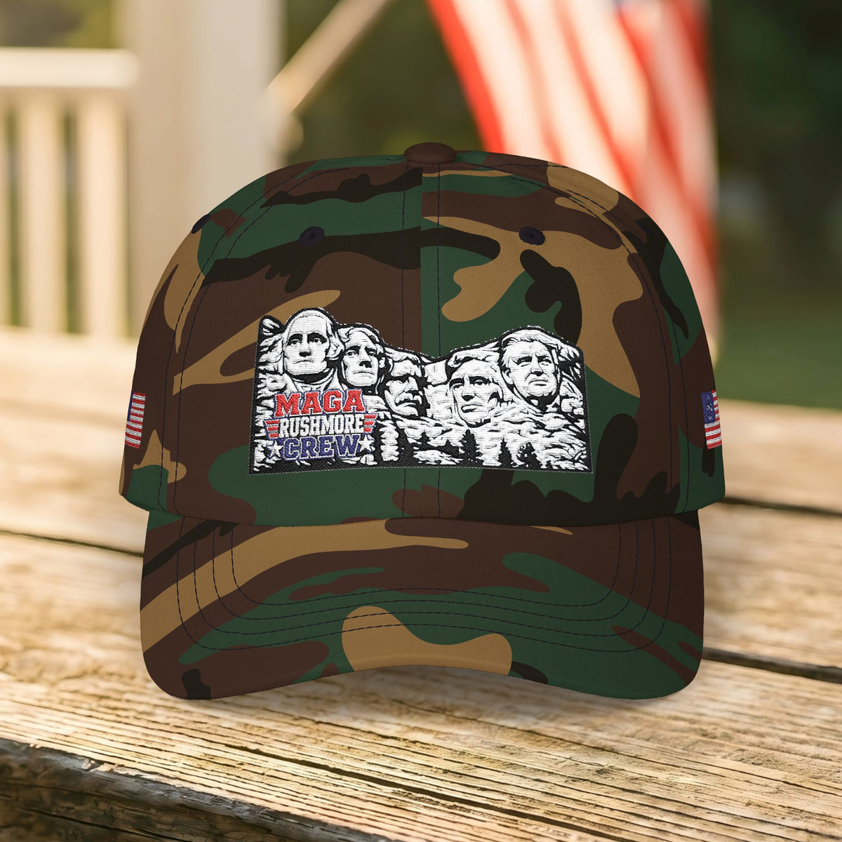 Patriotic "MAGA RUSHMORE CREW" Dad Cap — USA Flag Embroidered Baseball Hat
