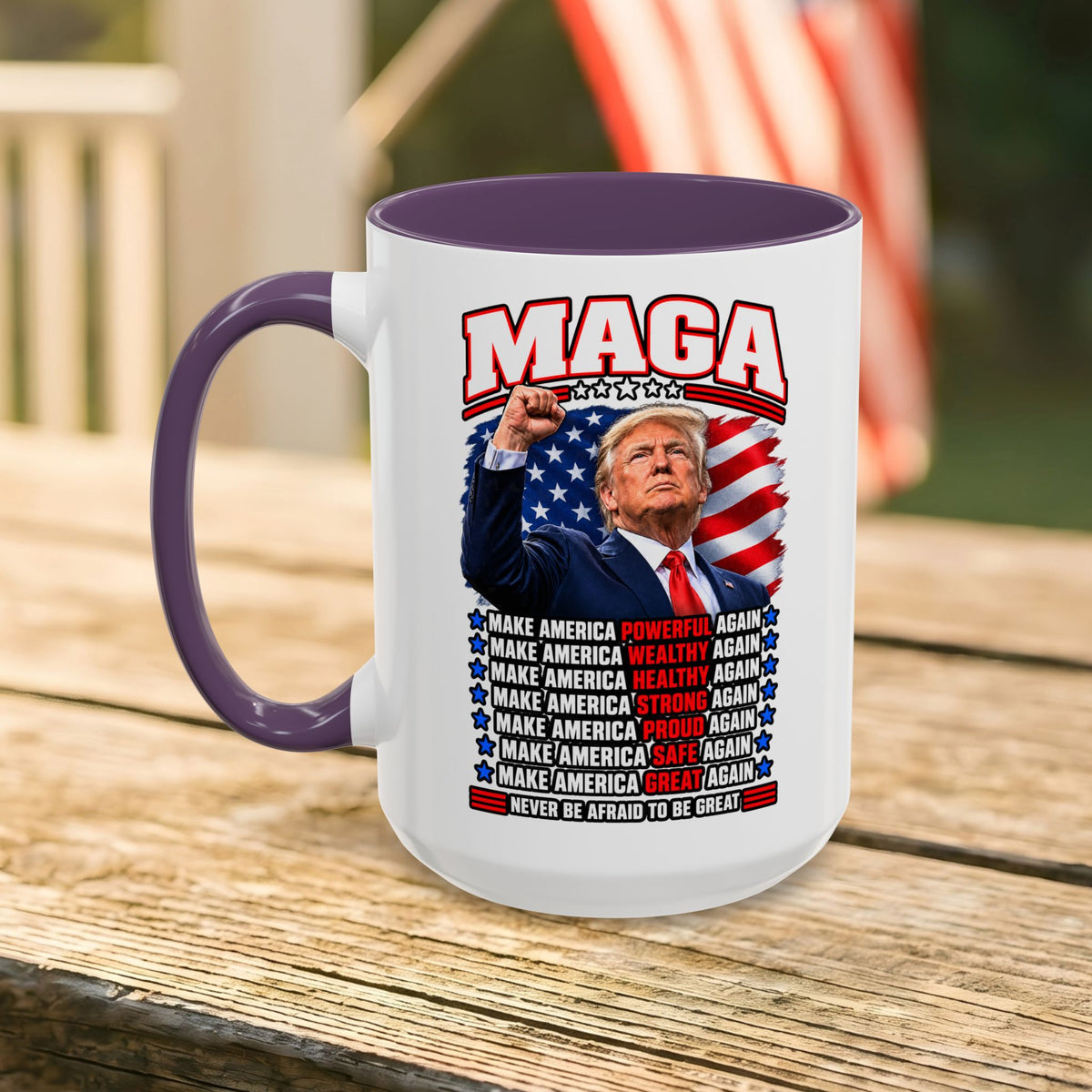 Trump Coffee Mug, MAGA Patriotic American Flag Ceramic Mug, 11 oz or 15 oz Conservative Gift