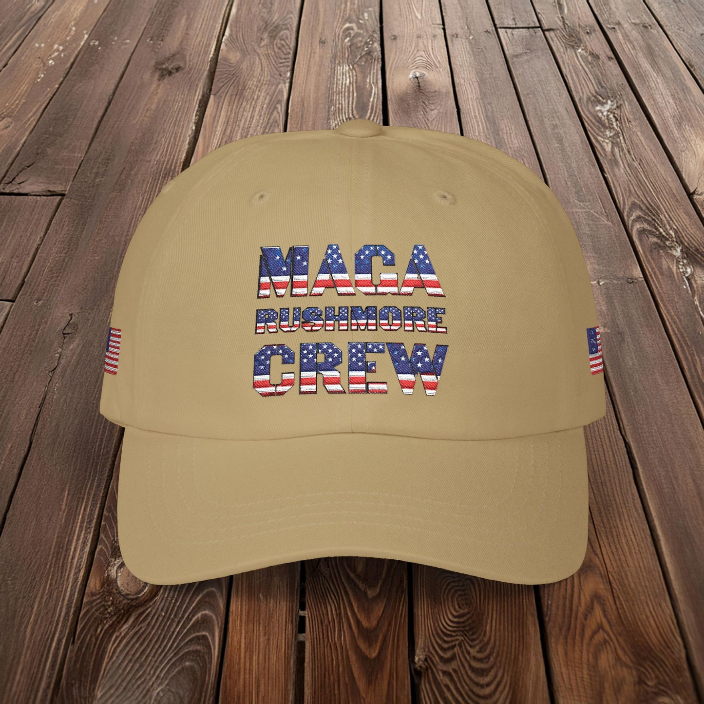 Patriotic "MAGA RUSHMORE CREW" Dad Cap — USA Flag Embroidered Baseball Hat