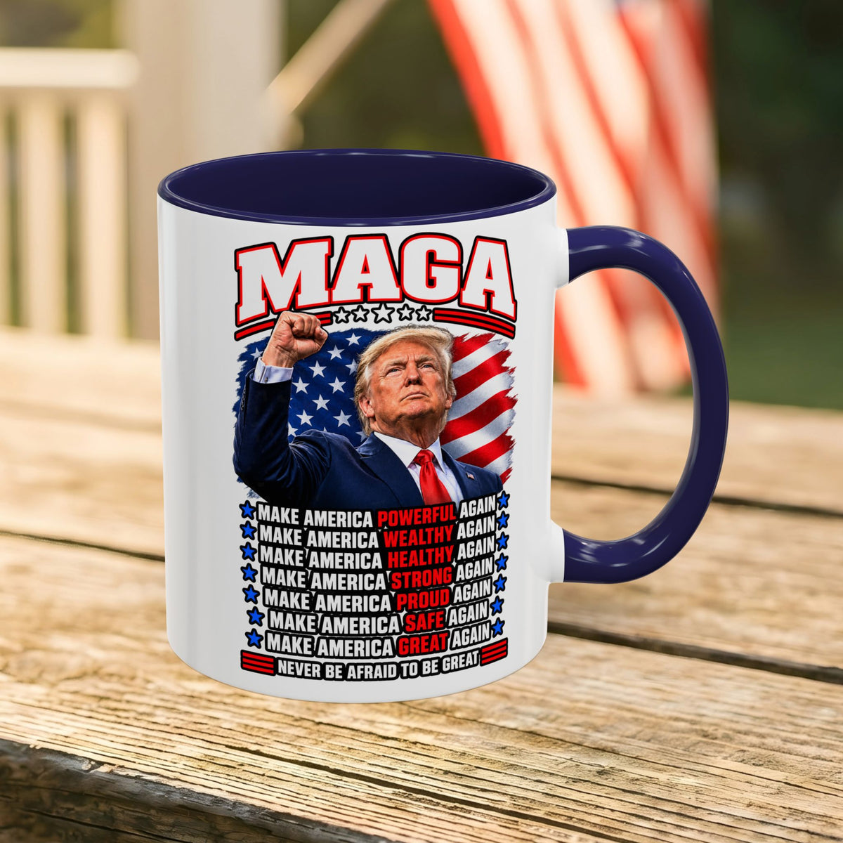 Trump Coffee Mug, MAGA Patriotic American Flag Ceramic Mug, 11 oz or 15 oz Conservative Gift
