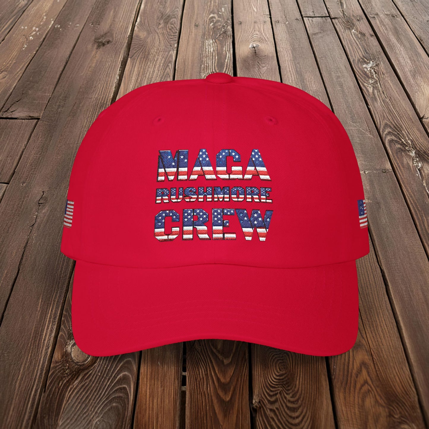 Patriotic "MAGA RUSHMORE CREW" Dad Cap — USA Flag Embroidered Baseball Hat