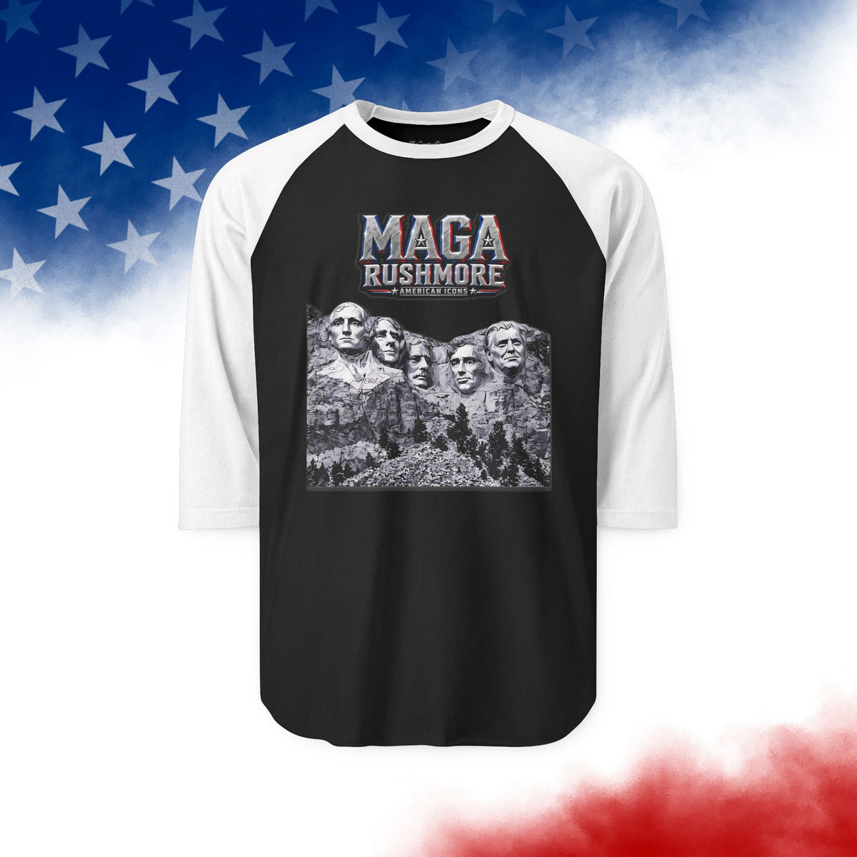 MAGA Rushmore Raglan Shirt | American Icons Baseball Tee