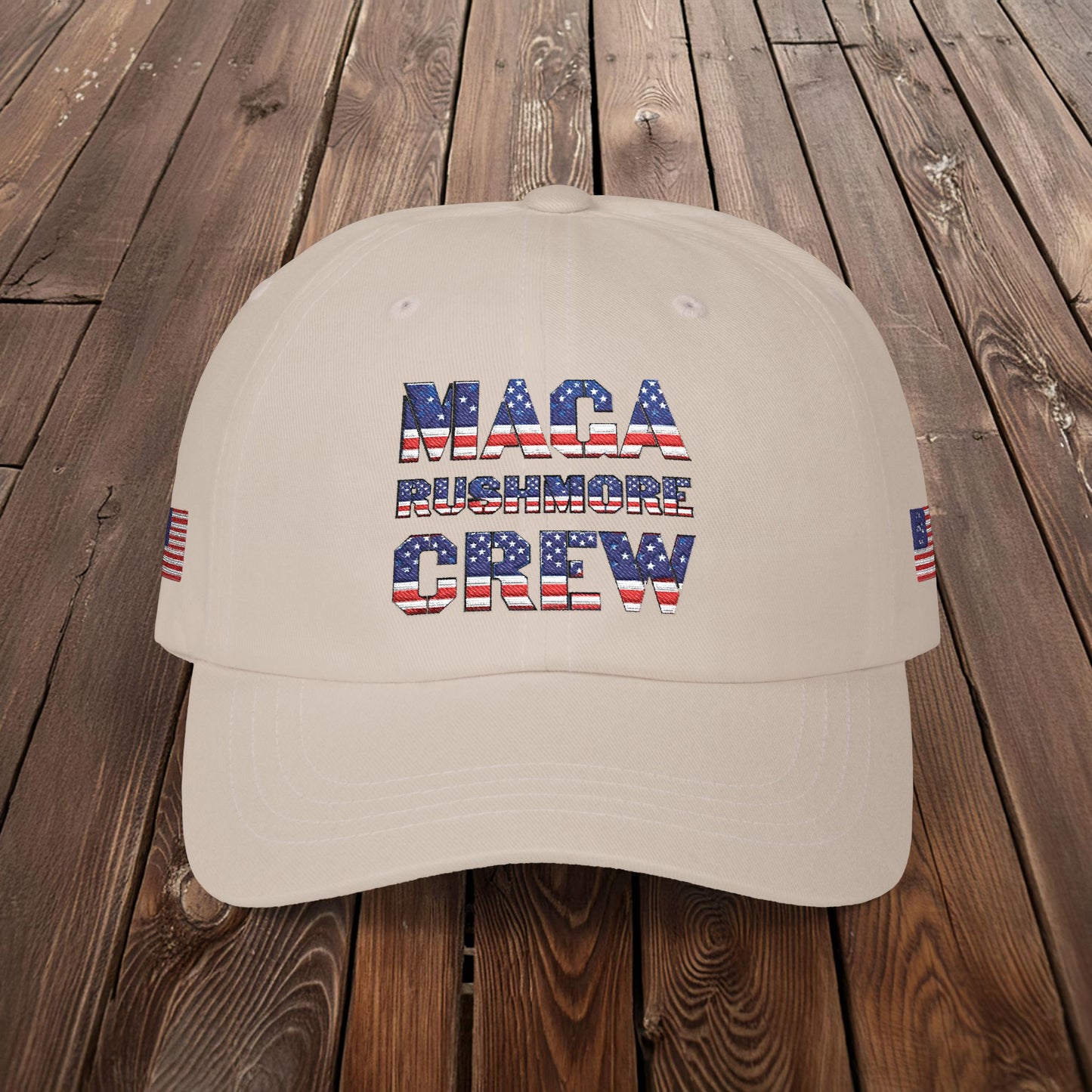 Patriotic "MAGA RUSHMORE CREW" Dad Cap — USA Flag Embroidered Baseball Hat