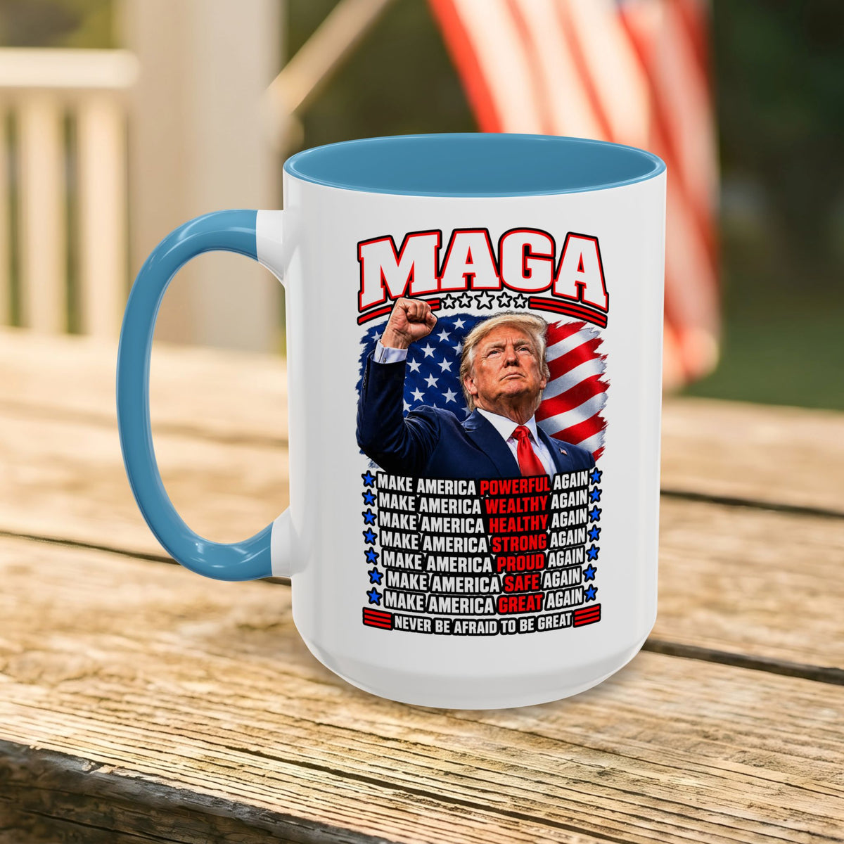 Trump Coffee Mug, MAGA Patriotic American Flag Ceramic Mug, 11 oz or 15 oz Conservative Gift
