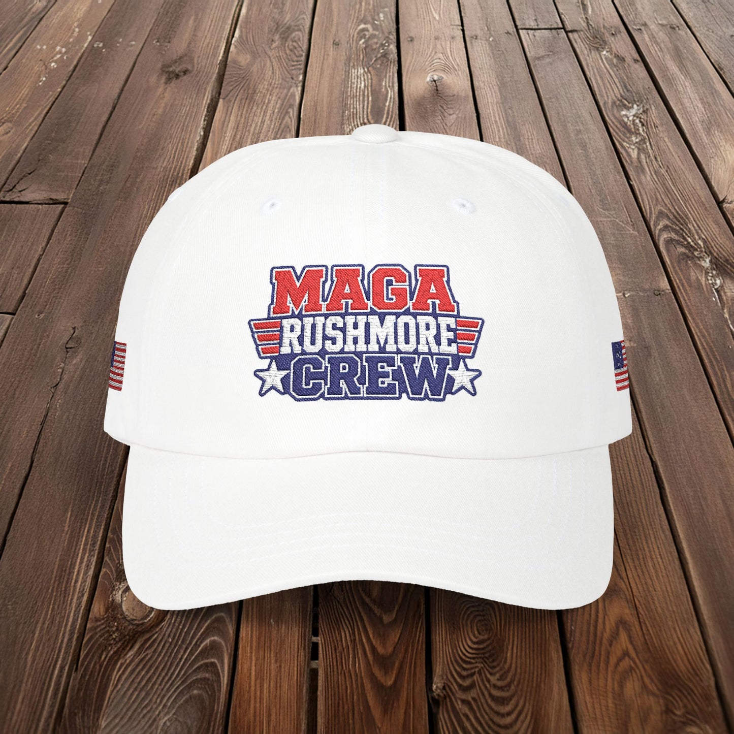 Patriotic "MAGA RUSHMORE CREW" Dad Cap — USA Flag Embroidered Baseball Hat