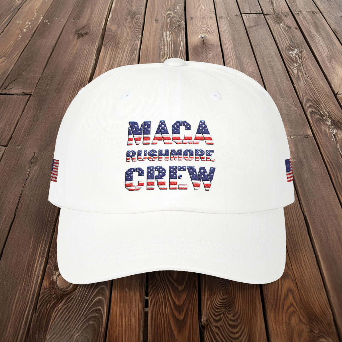 Patriotic "MAGA RUSHMORE CREW" Dad Cap — USA Flag Embroidered Baseball Hat