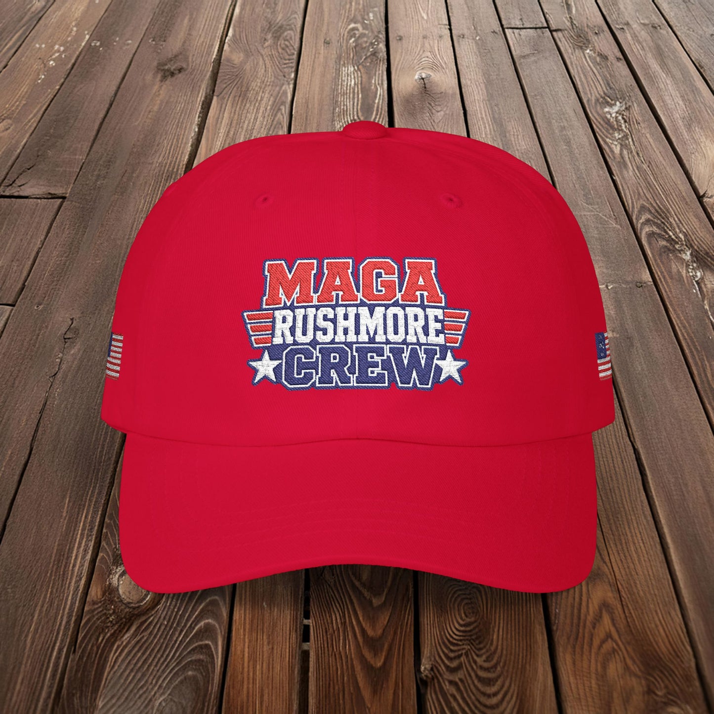 Patriotic "MAGA RUSHMORE CREW" Dad Cap — USA Flag Embroidered Baseball Hat