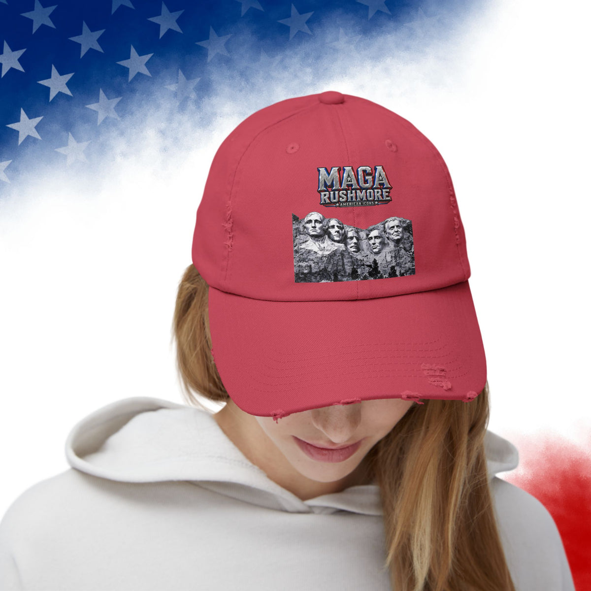 MAGA Rushmore Distressed Hat | American Icons Patriotic Cap