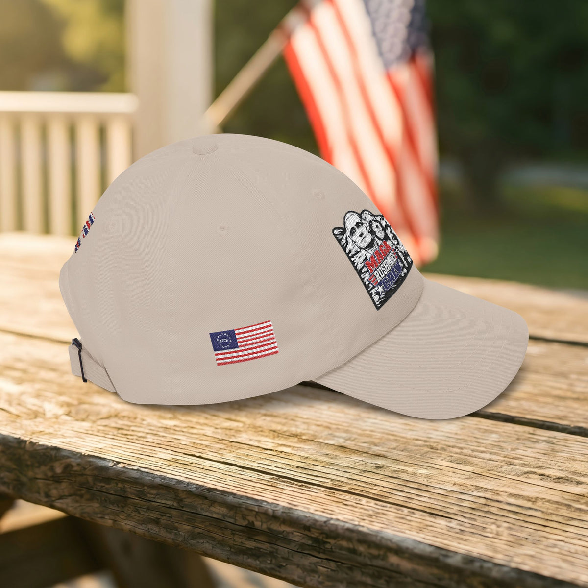 Patriotic "MAGA RUSHMORE CREW" Dad Cap — USA Flag Embroidered Baseball Hat