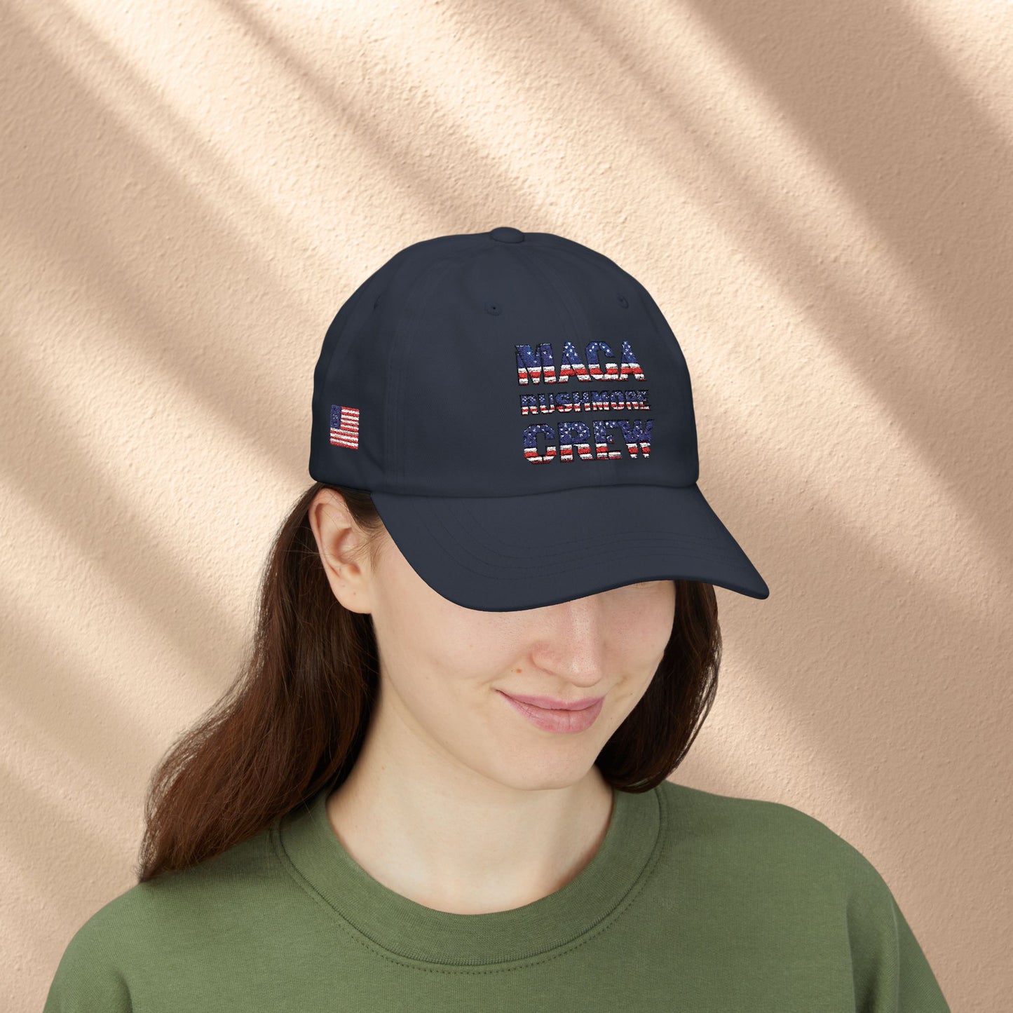 Patriotic "MAGA RUSHMORE CREW" Dad Cap — USA Flag Embroidered Baseball Hat