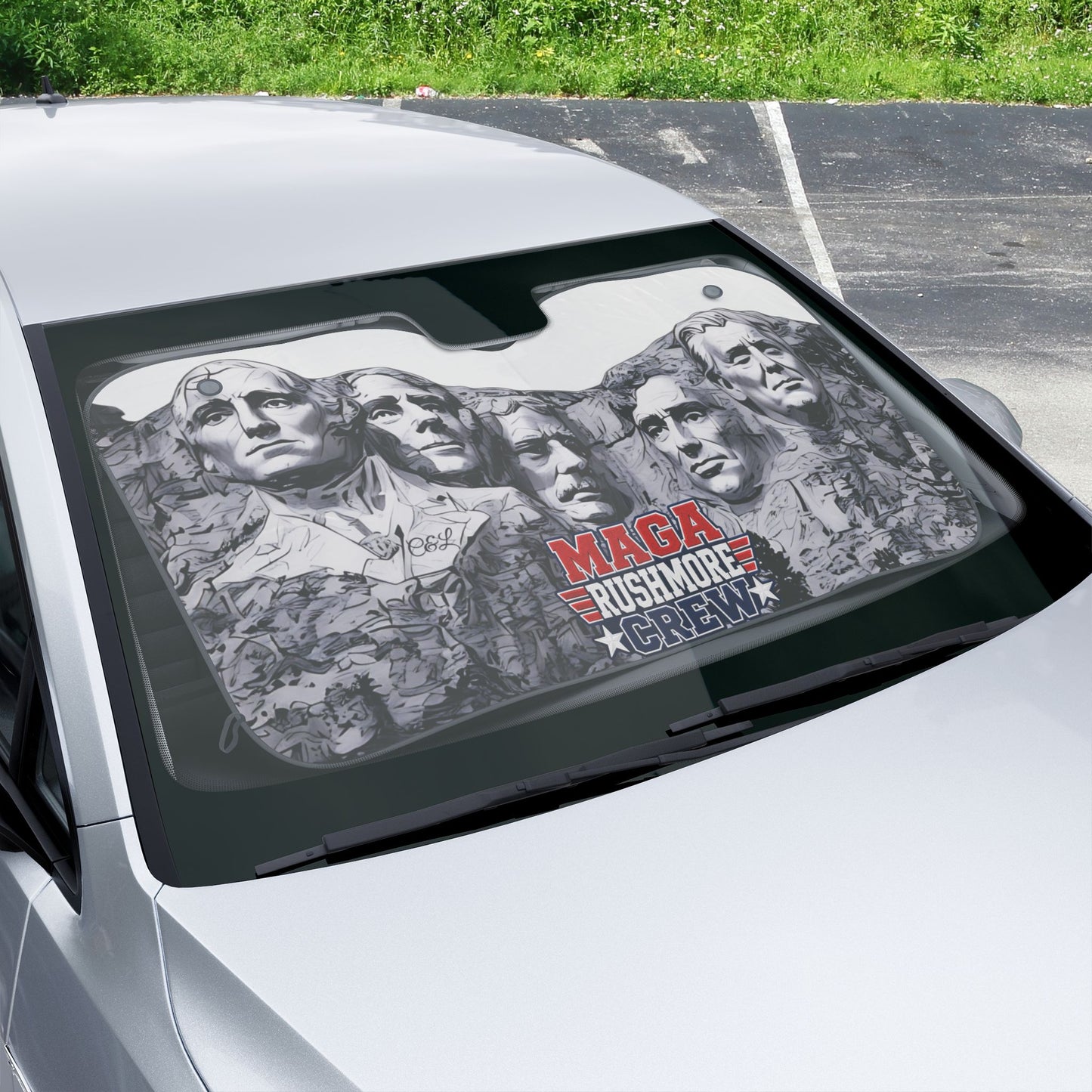MAGA Rushmore Crew Car Sun Shade — Patriotic Windshield Protector