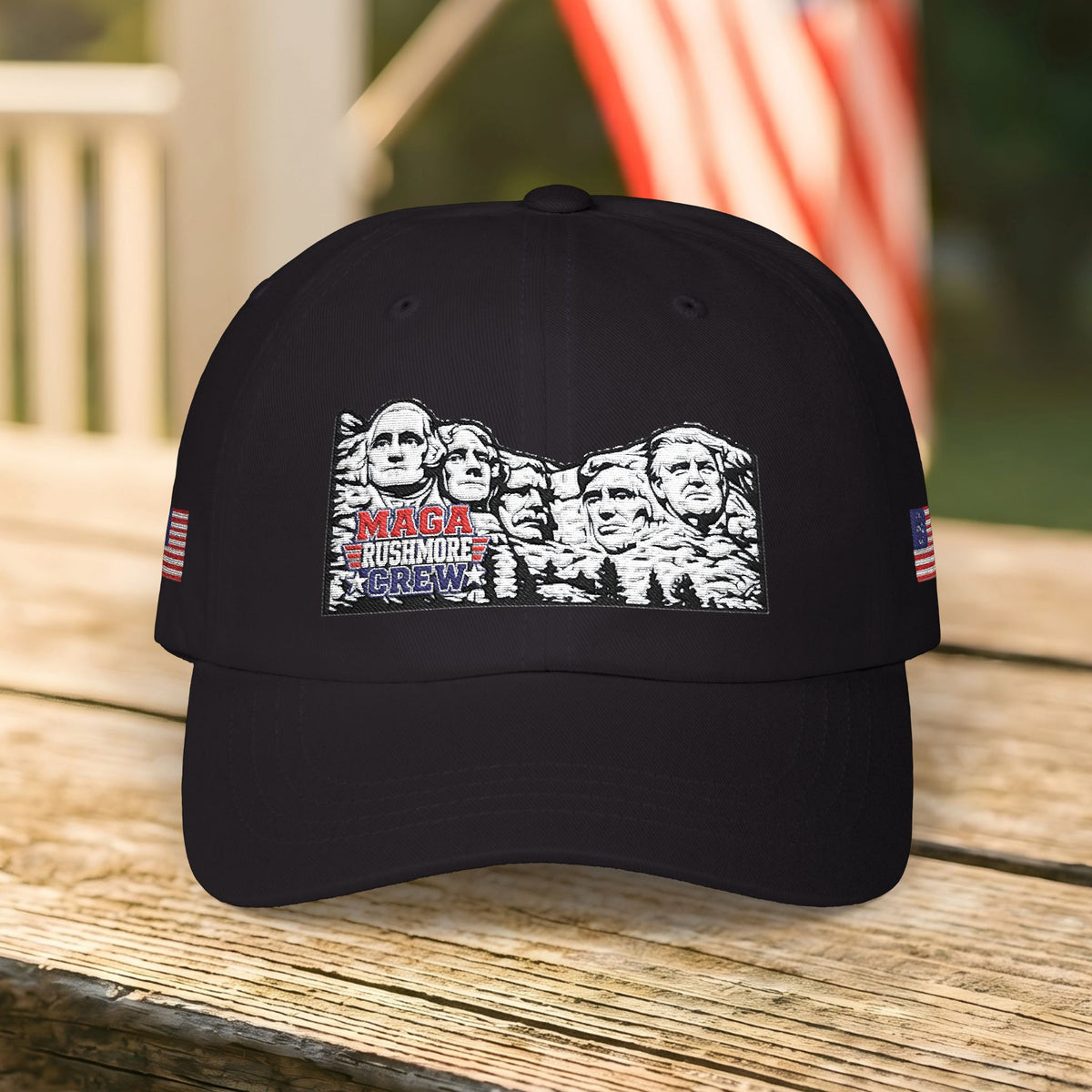 Patriotic "MAGA RUSHMORE CREW" Dad Cap — USA Flag Embroidered Baseball Hat