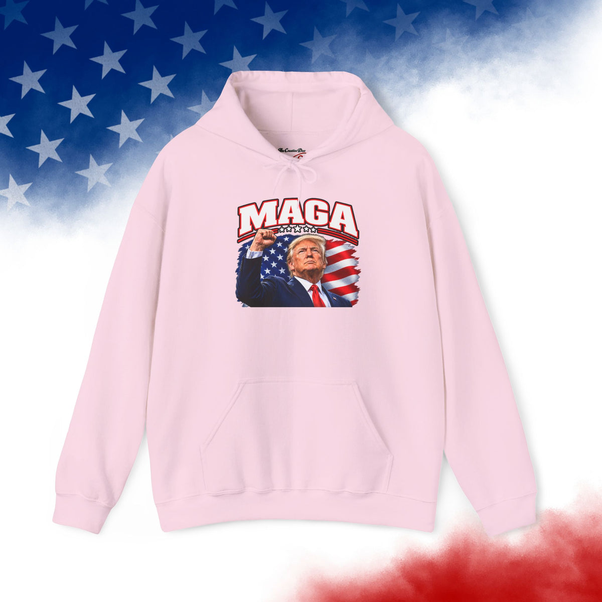 MAGA Trump Hoodie, Patriotic American Flag Back Print, Conservative Unisex Pullover Sweatshirt