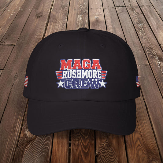 Patriotic "MAGA RUSHMORE CREW" Dad Cap — USA Flag Embroidered Baseball Hat
