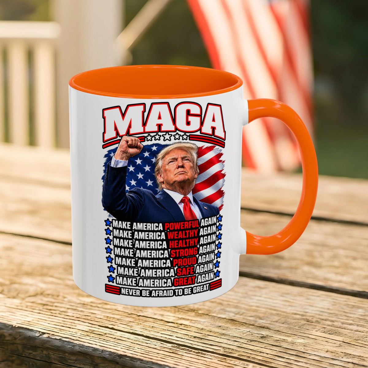 Trump Coffee Mug, MAGA Patriotic American Flag Ceramic Mug, 11 oz or 15 oz Conservative Gift