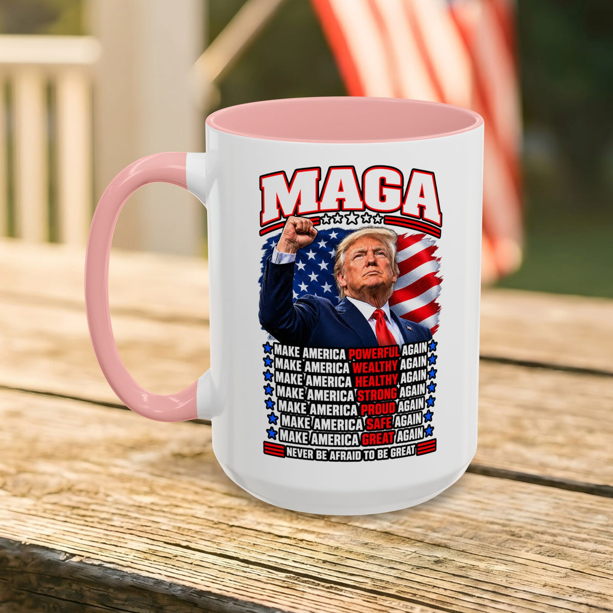 Trump Coffee Mug, MAGA Patriotic American Flag Ceramic Mug, 11 oz or 15 oz Conservative Gift
