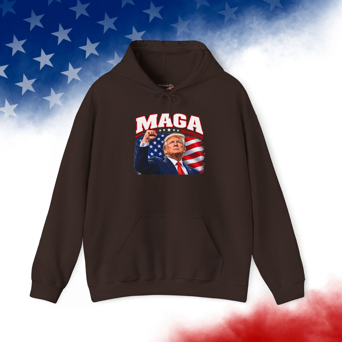MAGA Trump Hoodie, Patriotic American Flag Back Print, Conservative Unisex Pullover Sweatshirt