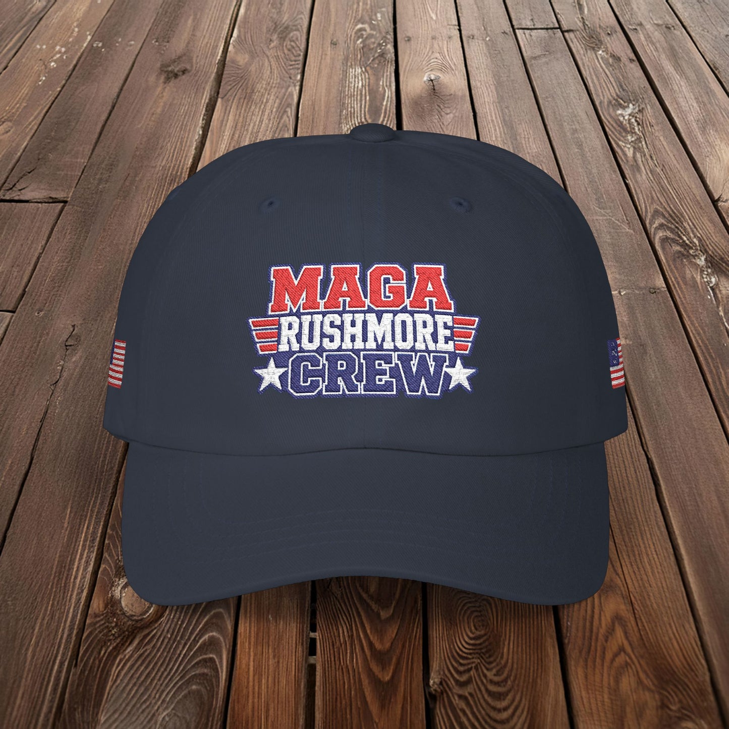 Patriotic "MAGA RUSHMORE CREW" Dad Cap — USA Flag Embroidered Baseball Hat