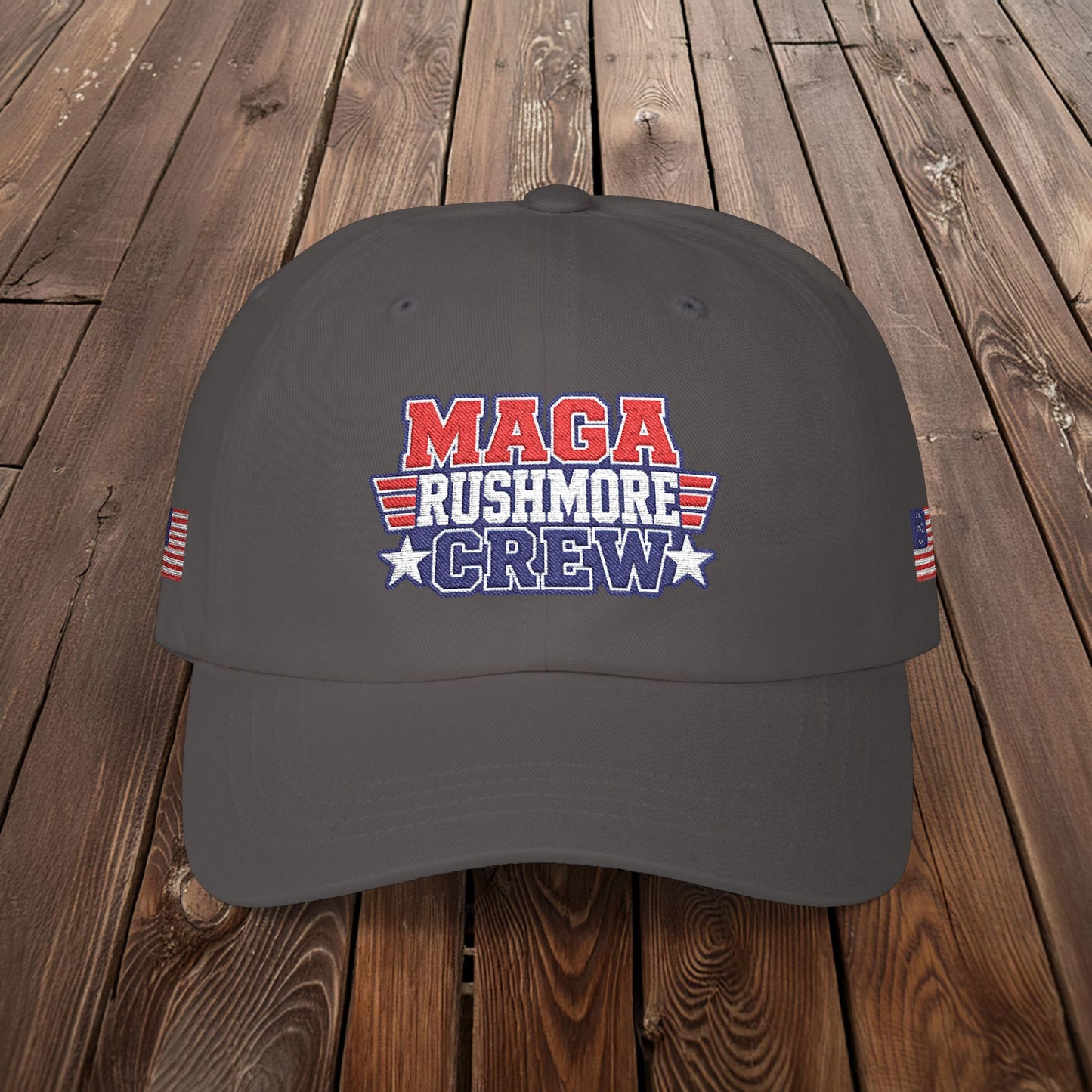 Patriotic "MAGA RUSHMORE CREW" Dad Cap — USA Flag Embroidered Baseball Hat
