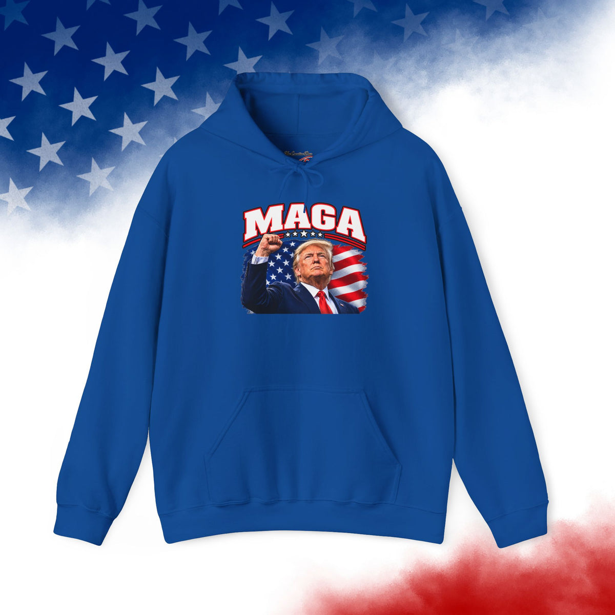 MAGA Trump Hoodie, Patriotic American Flag Back Print, Conservative Unisex Pullover Sweatshirt