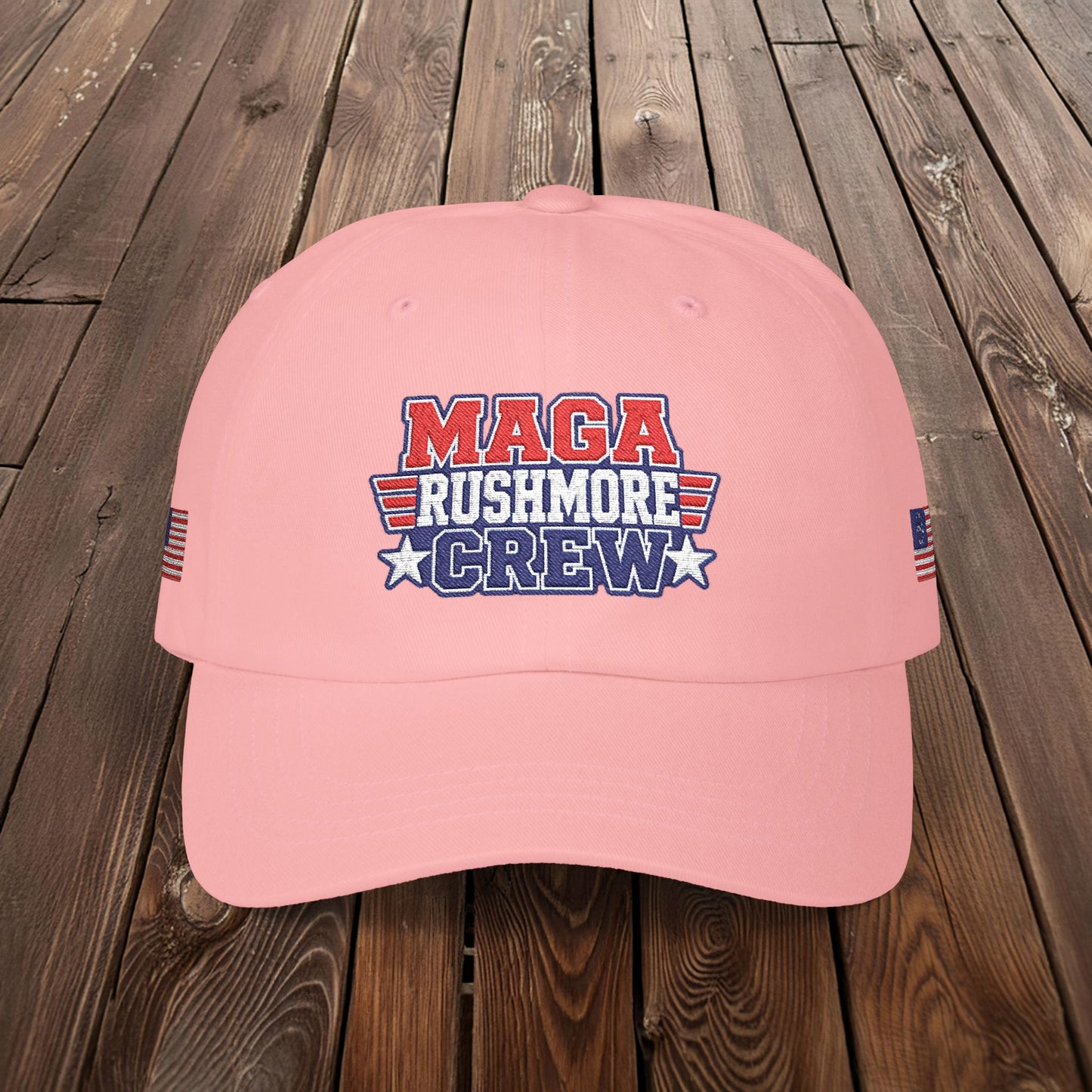 Patriotic "MAGA RUSHMORE CREW" Dad Cap — USA Flag Embroidered Baseball Hat