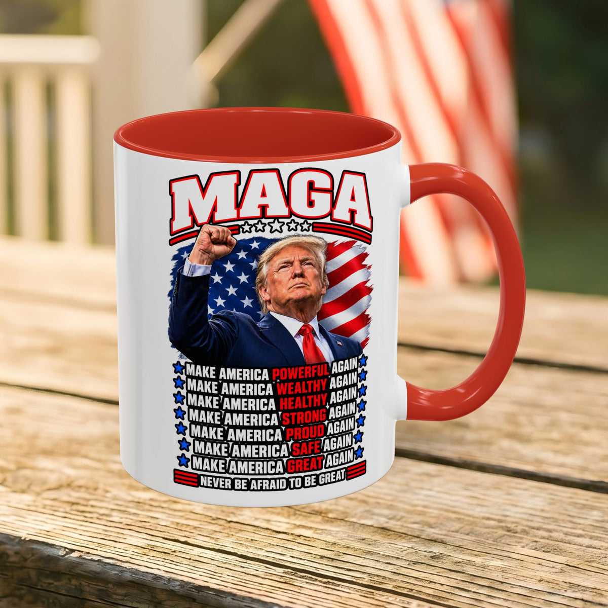 Trump Coffee Mug, MAGA Patriotic American Flag Ceramic Mug, 11 oz or 15 oz Conservative Gift