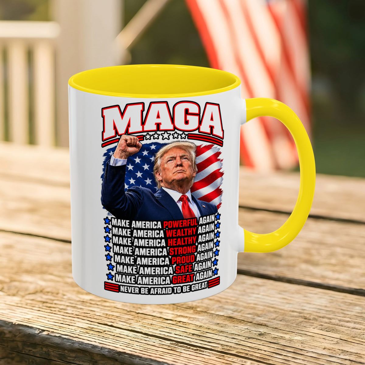 Trump Coffee Mug, MAGA Patriotic American Flag Ceramic Mug, 11 oz or 15 oz Conservative Gift
