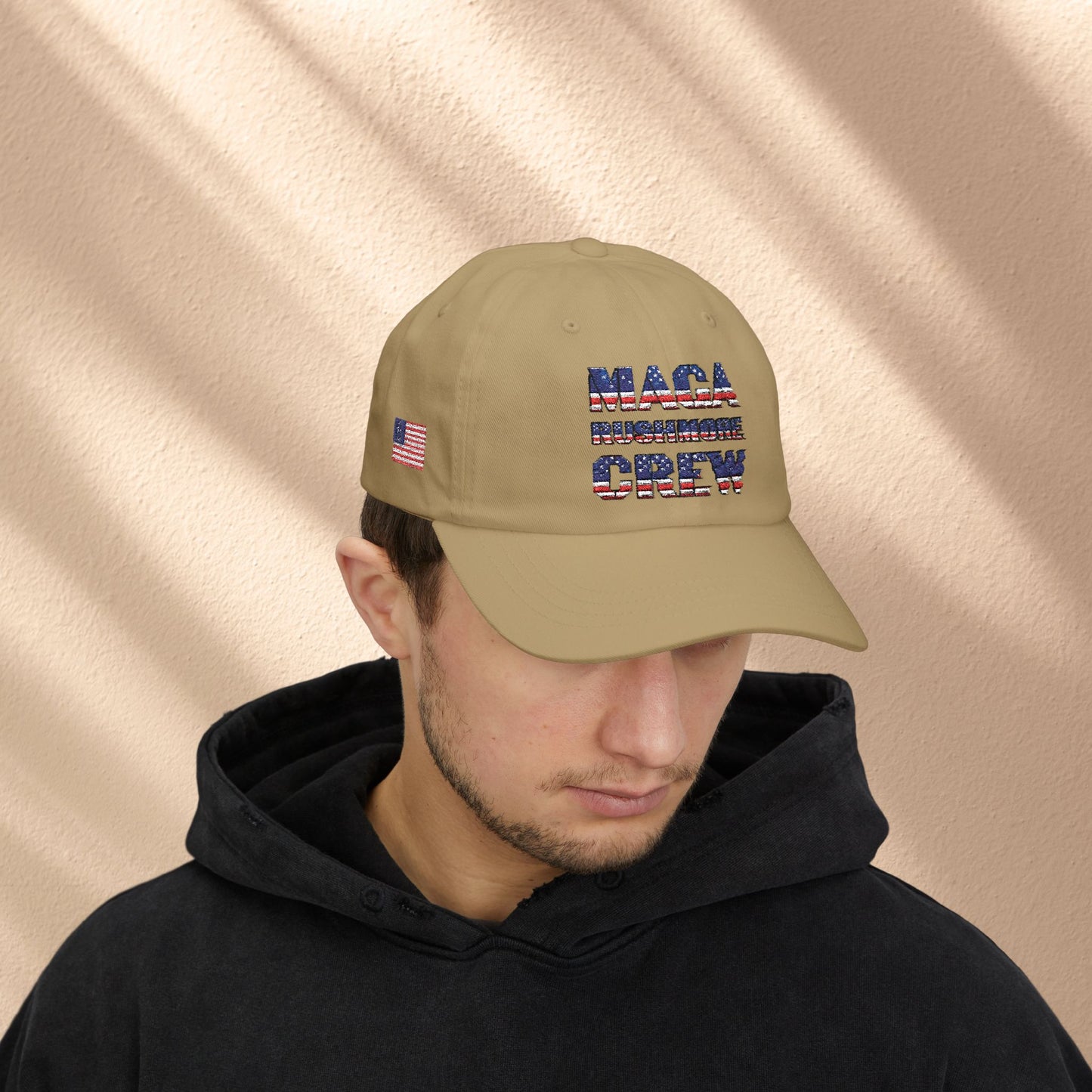 Patriotic "MAGA RUSHMORE CREW" Dad Cap — USA Flag Embroidered Baseball Hat