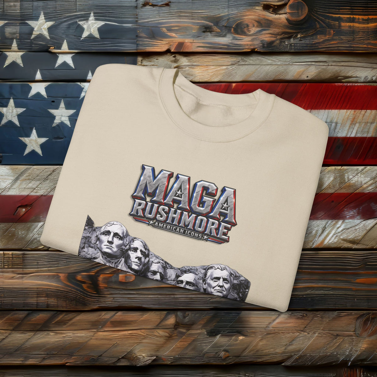 MAGA Rushmore Sweatshirt | American Icons Crewneck Gildan 18000