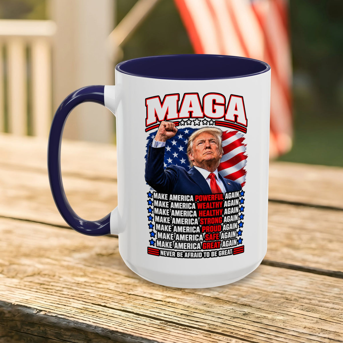 Trump Coffee Mug, MAGA Patriotic American Flag Ceramic Mug, 11 oz or 15 oz Conservative Gift