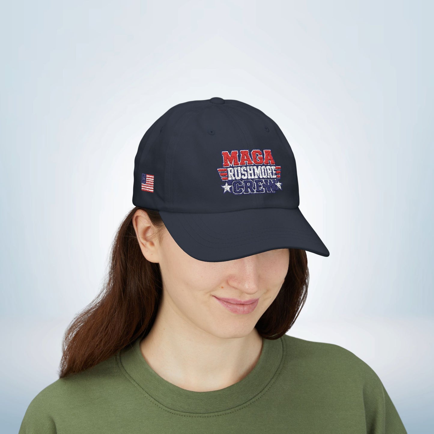 Patriotic "MAGA RUSHMORE CREW" Dad Cap — USA Flag Embroidered Baseball Hat