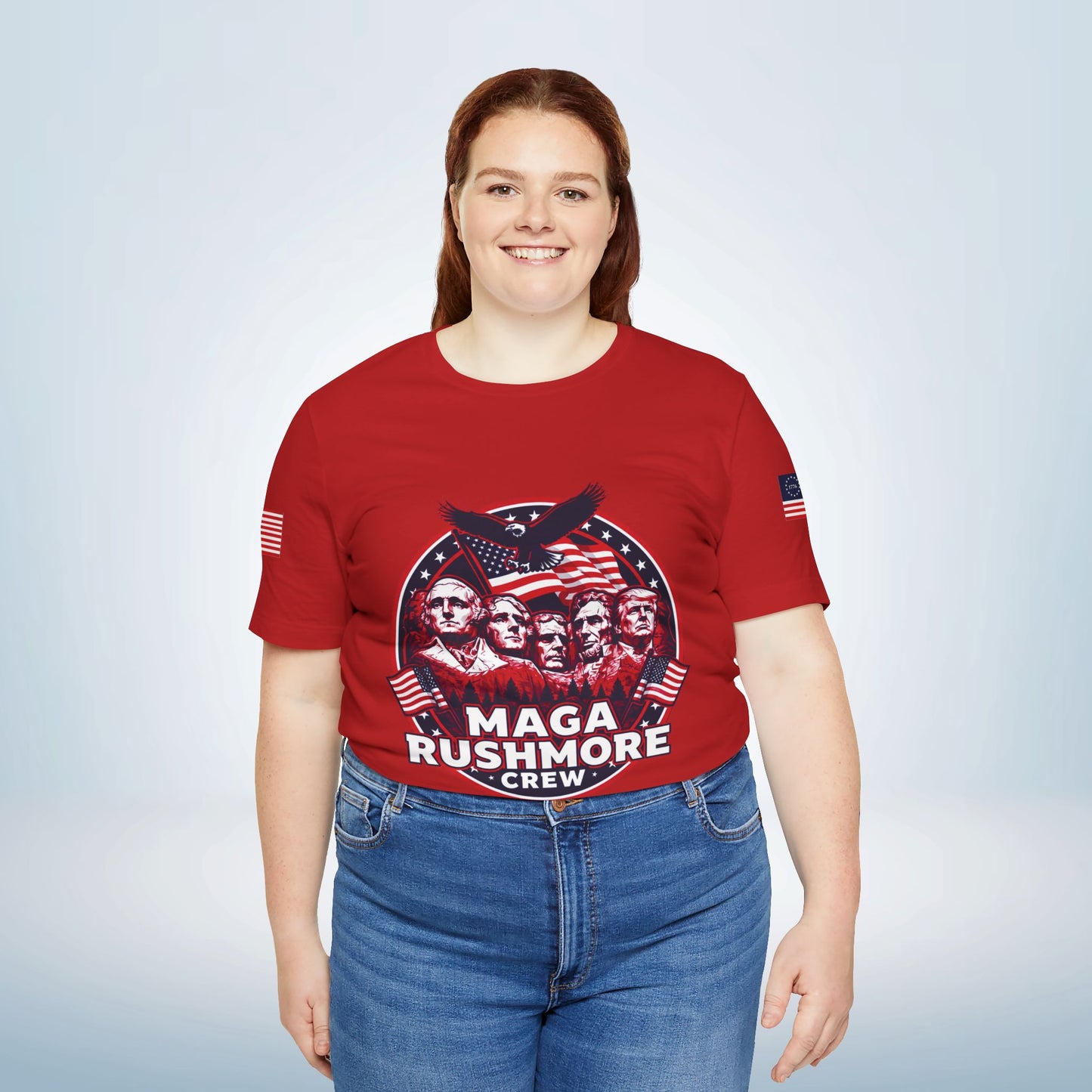 MAGA Rushmore Crew T-Shirt — Patriotic Political Cotton Tee