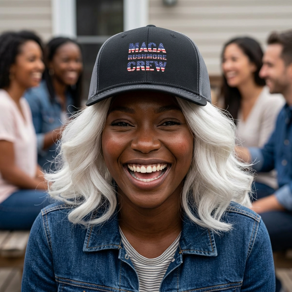 MAGA Rushmore Crew Trucker Cap — American Flag Embroidered Snapback