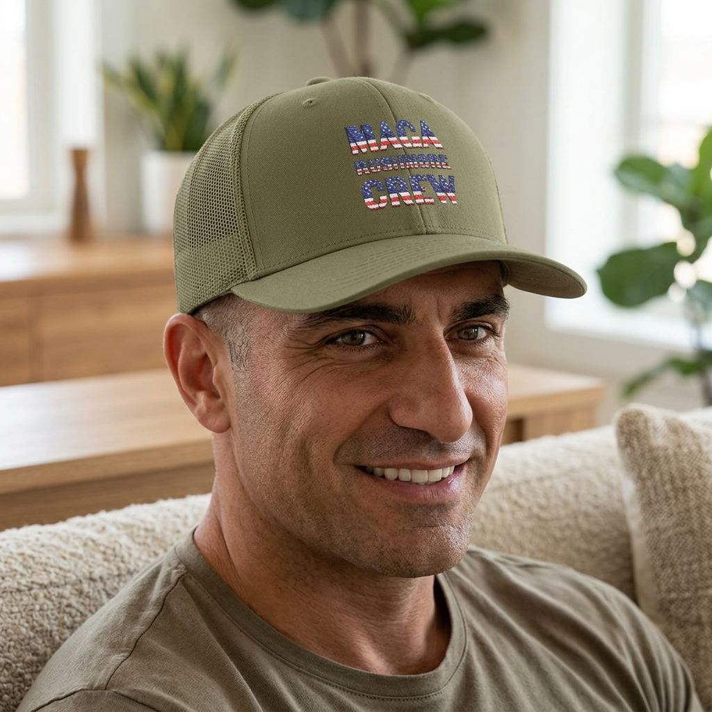 MAGA Rushmore Crew Trucker Cap — American Flag Embroidered Snapback