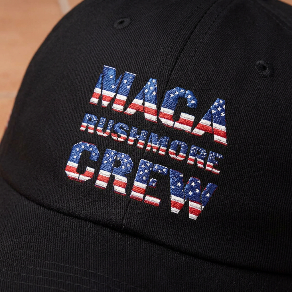 Patriotic "MAGA RUSHMORE CREW" Dad Cap — USA Flag Embroidered Baseball Hat
