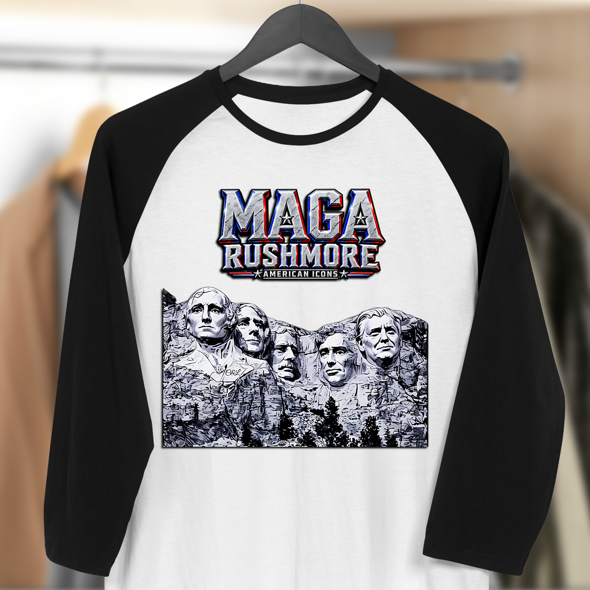 MAGA Rushmore Unisex 3/4 Sleeve Raglan Shirt | Baseball Style Patriotic Tee