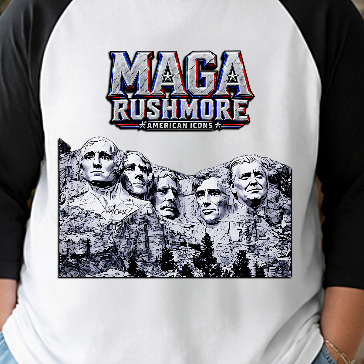 MAGA Rushmore Raglan Shirt | American Icons Baseball Tee