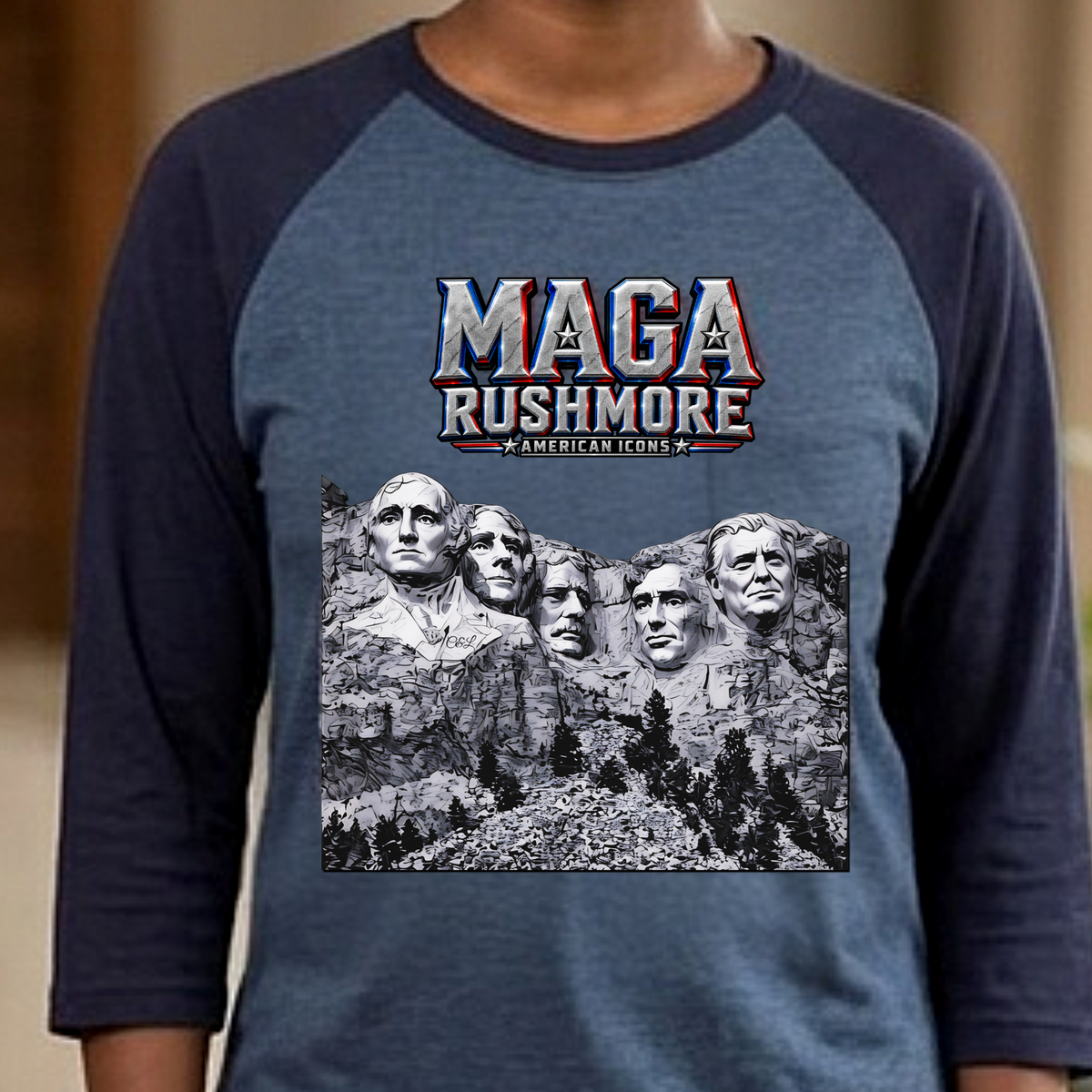 MAGA Rushmore Raglan Shirt | American Icons Baseball Tee