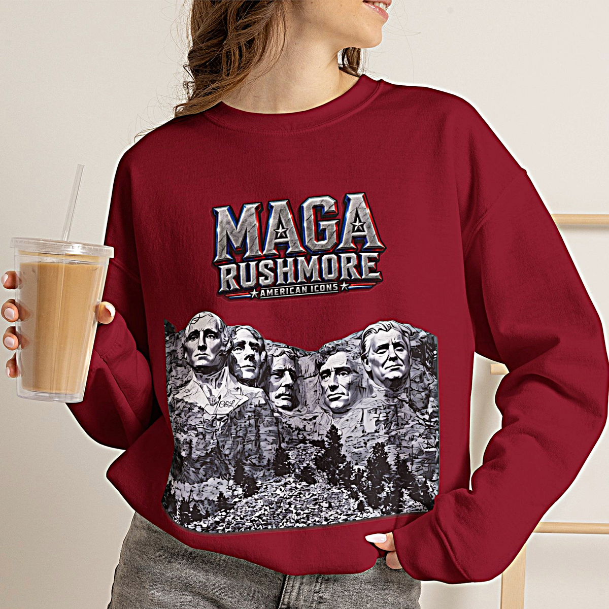 MAGA Rushmore Sweatshirt | American Icons Crewneck Gildan 18000