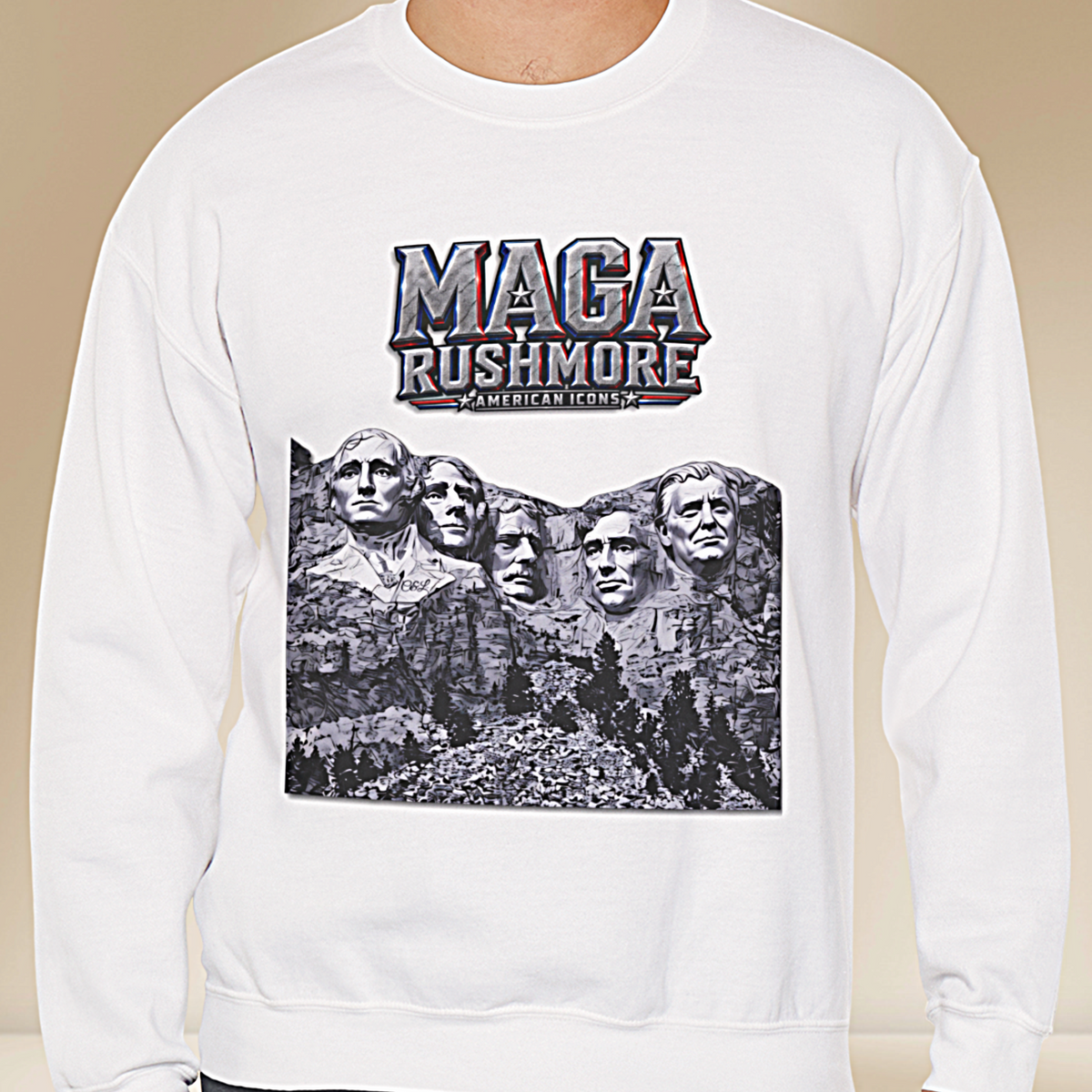 MAGA Rushmore Sweatshirt | American Icons Crewneck Gildan 18000