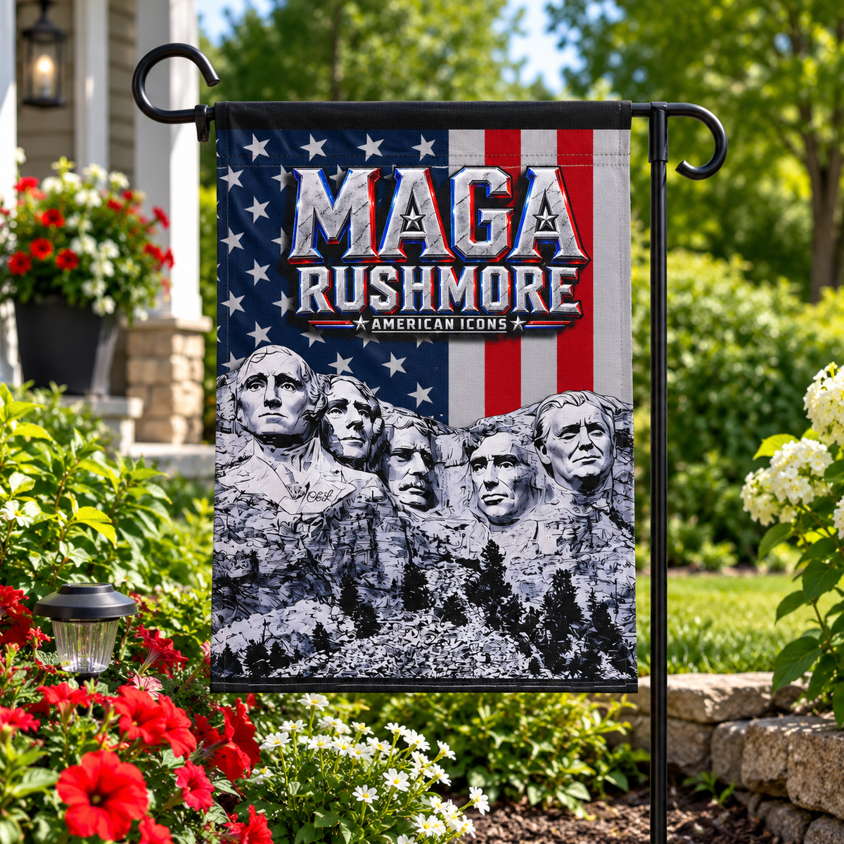 MAGA Rushmore Garden Flag | American Icons Patriotic Banner for Yard, Porch & Outdoor Decor