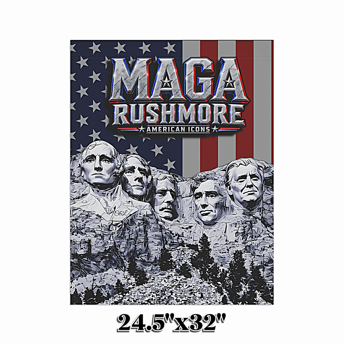 MAGA Rushmore Garden Flag | American Icons Patriotic Banner for Yard, Porch & Outdoor Decor