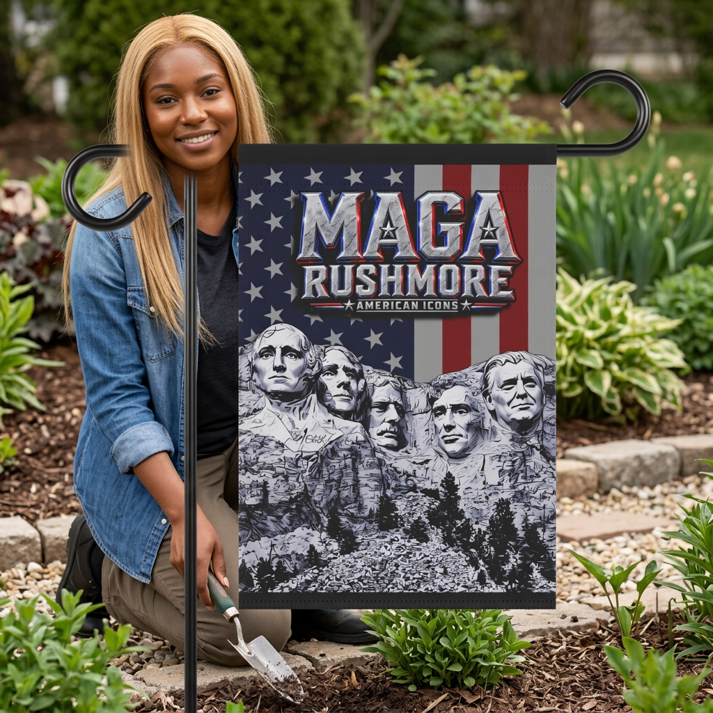 MAGA Rushmore Garden Flag | American Icons Patriotic Banner for Yard, Porch & Outdoor Decor