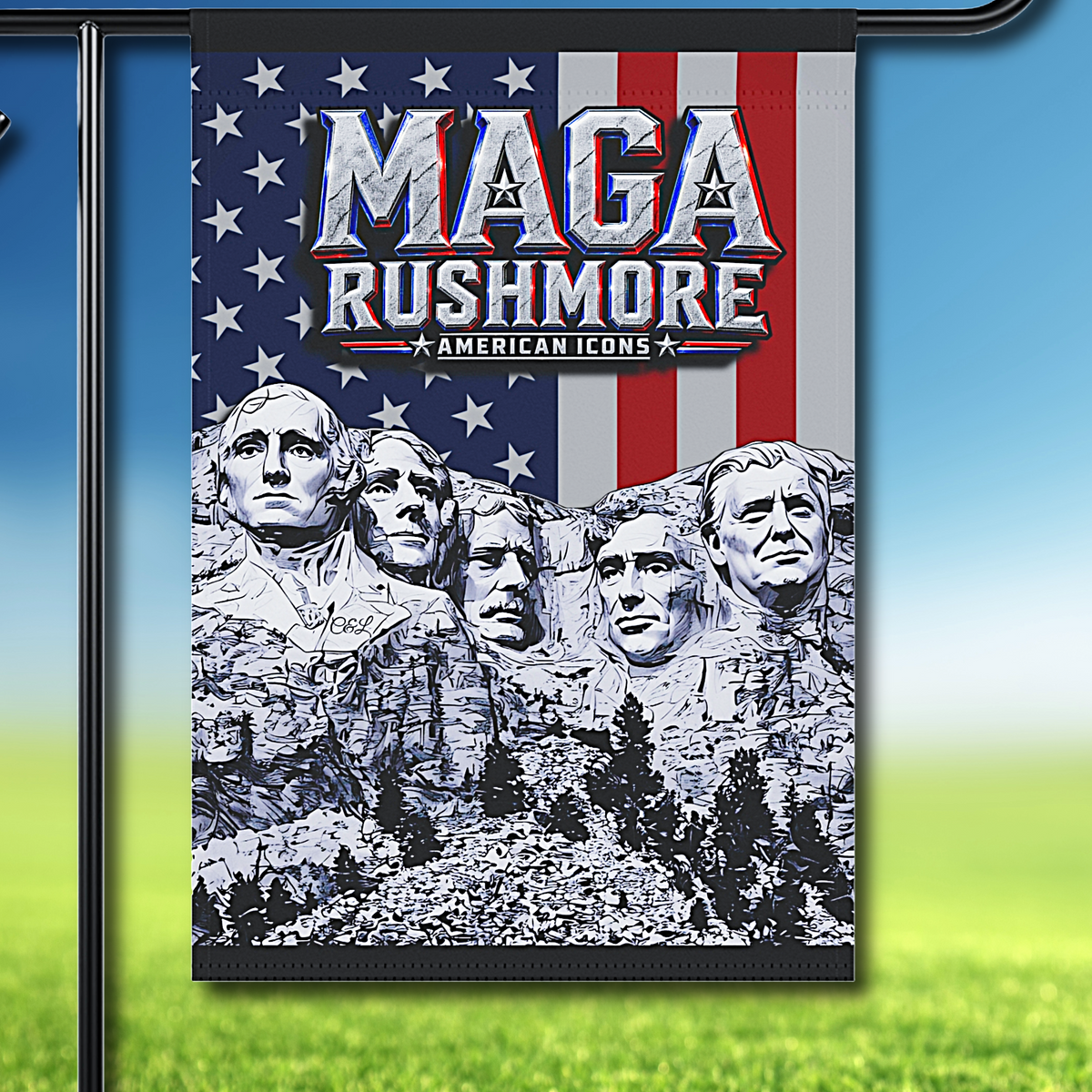MAGA Rushmore Garden Flag | American Icons Patriotic Banner for Yard, Porch & Outdoor Decor