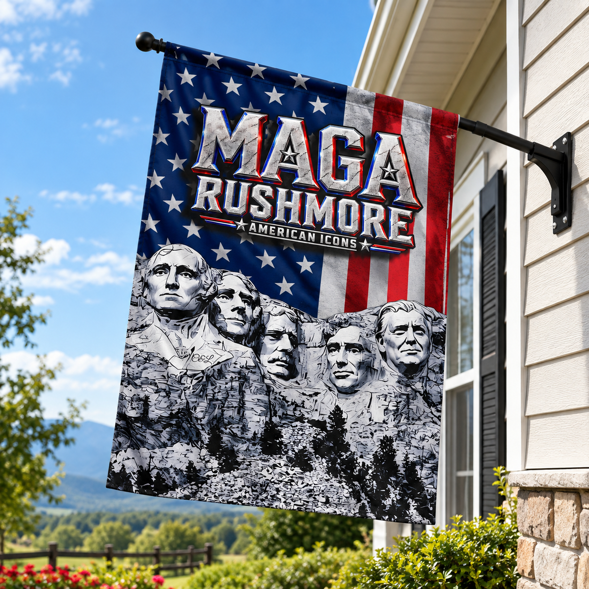 MAGA Rushmore Garden Flag | American Icons Patriotic Banner for Yard, Porch & Outdoor Decor
