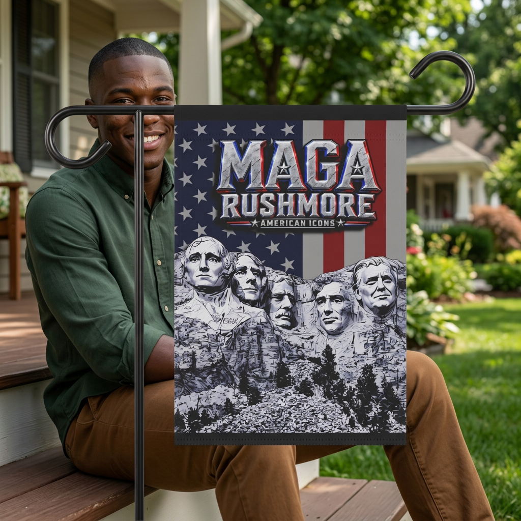 MAGA Rushmore Garden Flag | American Icons Patriotic Banner for Yard, Porch & Outdoor Decor